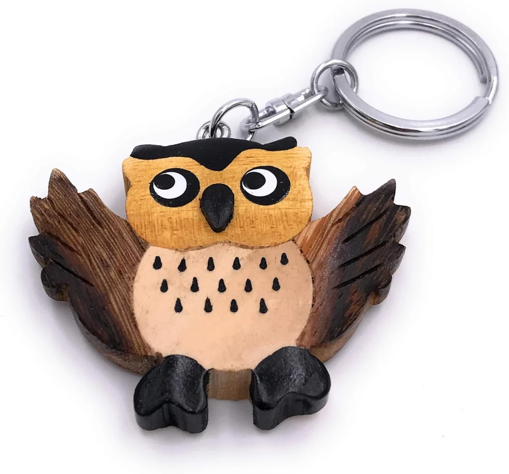 Porte clef marqueterie chouette
