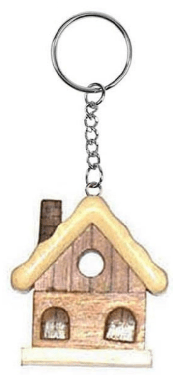 Porte clef marqueterie chalet