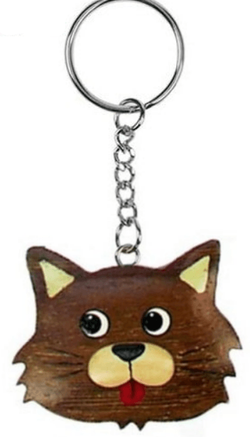 Porte clef marqueterie tête chat